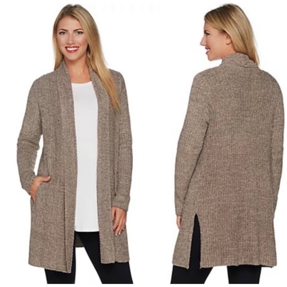 BAREFOOT DREAMS CozyChic Lite Taupe Montecito Open Cardigan Size 3X